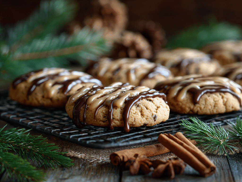 Gingerbread latte cookies served with festive details