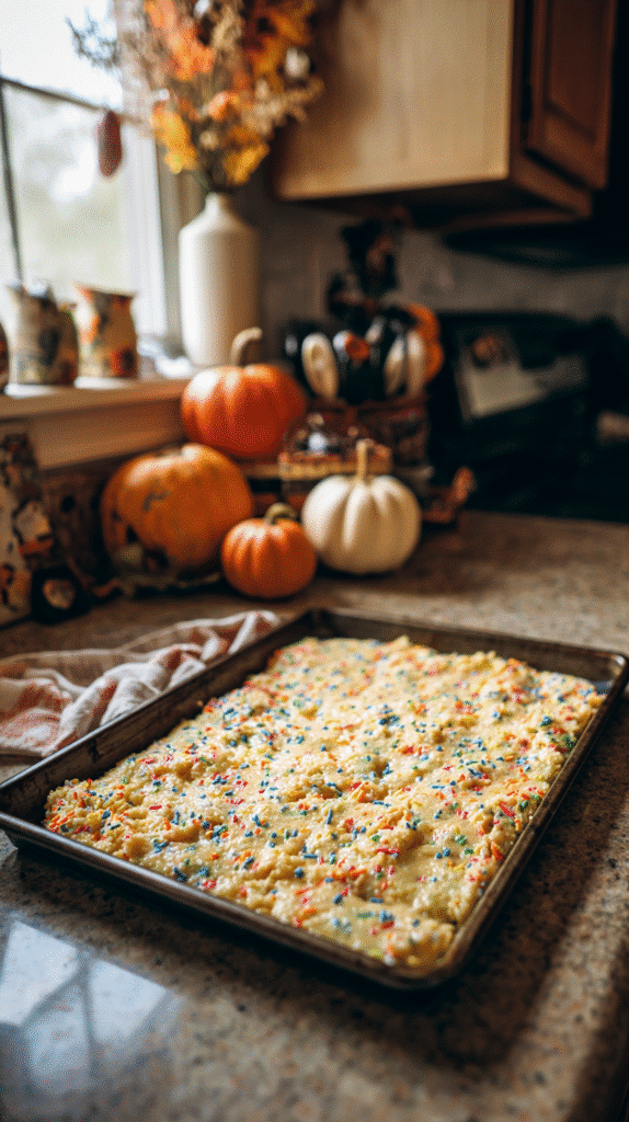 Heat-treating cake mix for Halloween Dunkaroo Dip