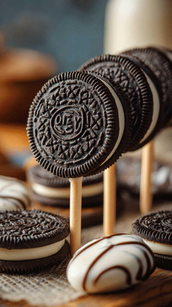 Oreo Pops with Sticks Inserted