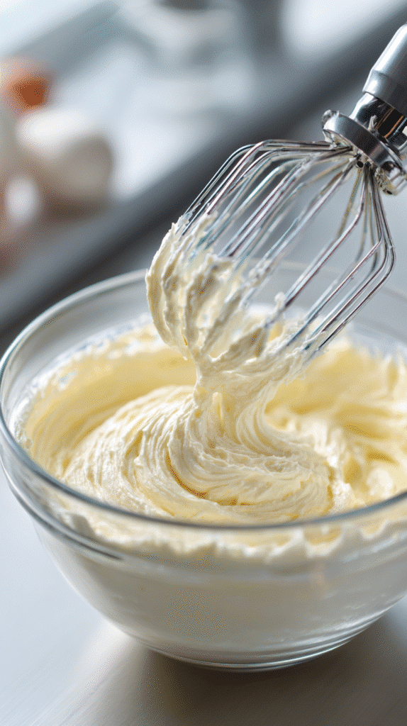 Mixing cheesecake batter for Forest Blackberry Cheesecake Pops