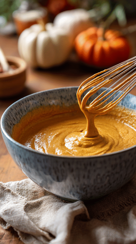 Pumpkin muffin batter being mixed