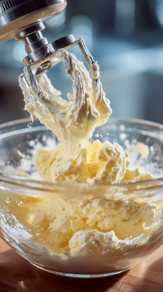 Mixing butter, cream cheese, and sugar for pound cake batterMixing butter, cream cheese, and sugar for pound cake batter