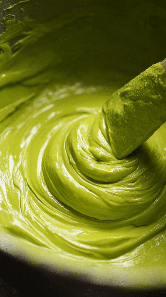 Folding matcha gateau batter