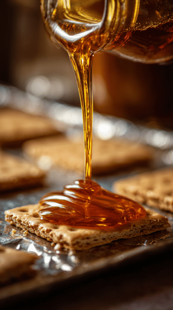 Caramel poured over crackers for Halloween Crack Candy