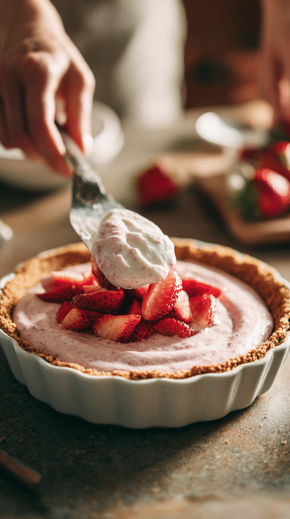 Adding strawberry filling into pie crust