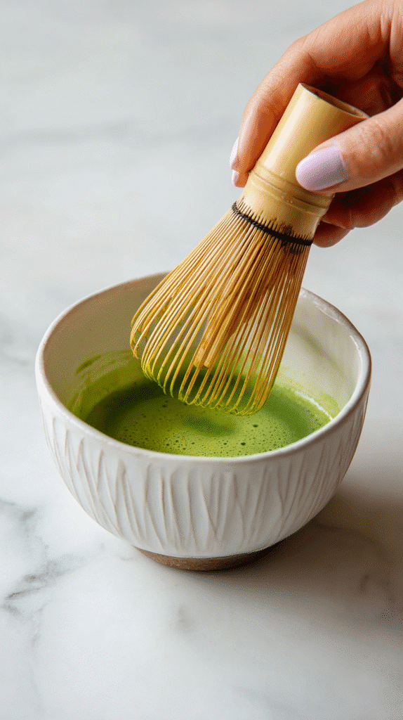 Whisking matcha for Starbucks Matcha Latte Recipe
