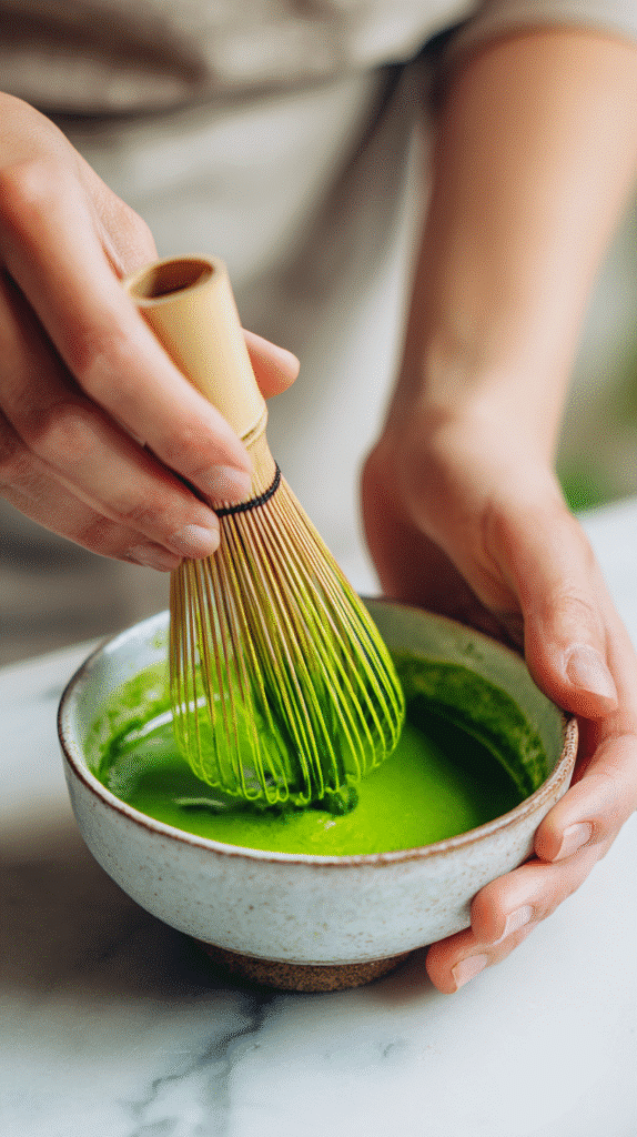whisking matcha for latte recipe