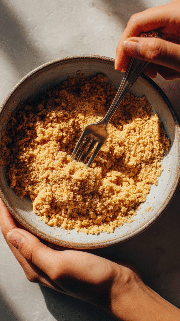 Mixing graham cracker crumbs with butter and sugar