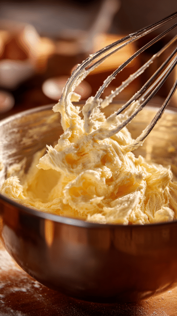 Creaming butter and sugar for pumpkin sugar cookies