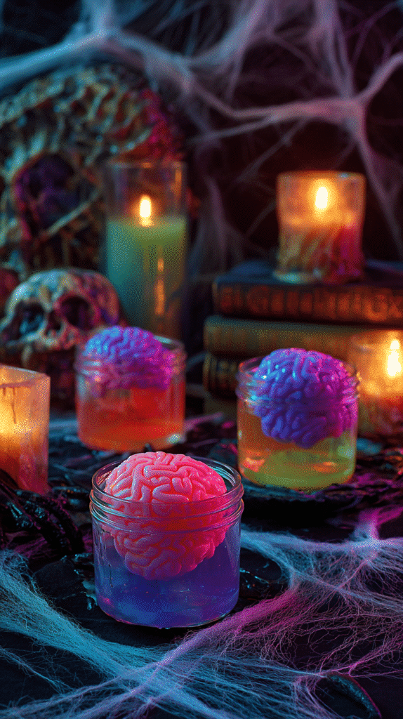 Serving Zombie Brain Jello Cups Halloween