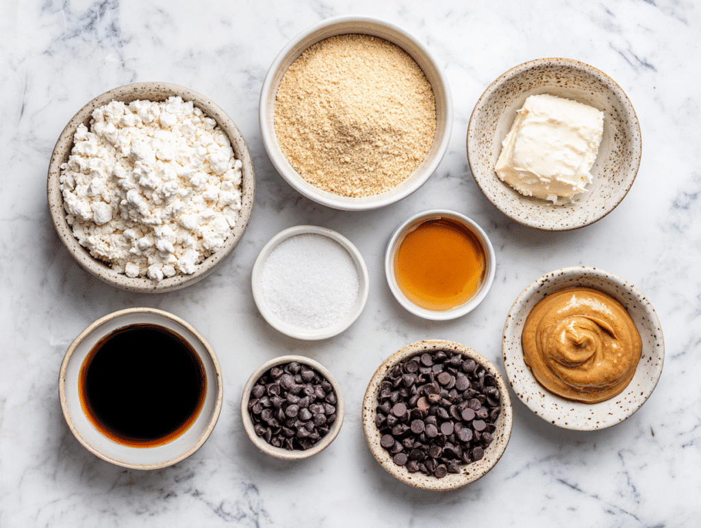 Cottage cheese cookie dough ingredients laid out on a table