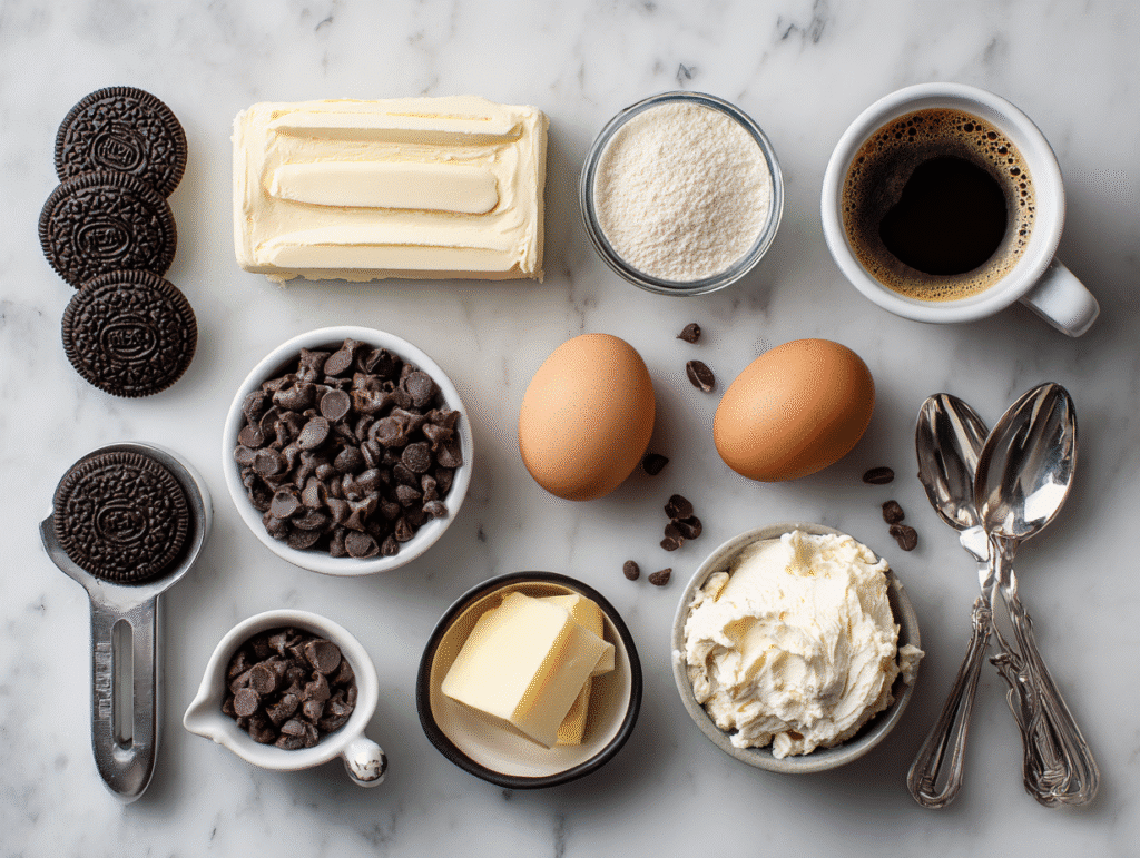 Ingredients for espresso coffee cheesecake