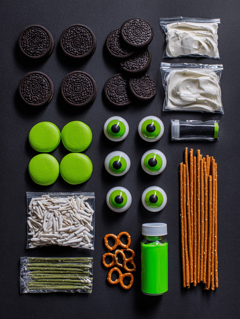 Frankenstein Oreo Balls ingredients flat lay
