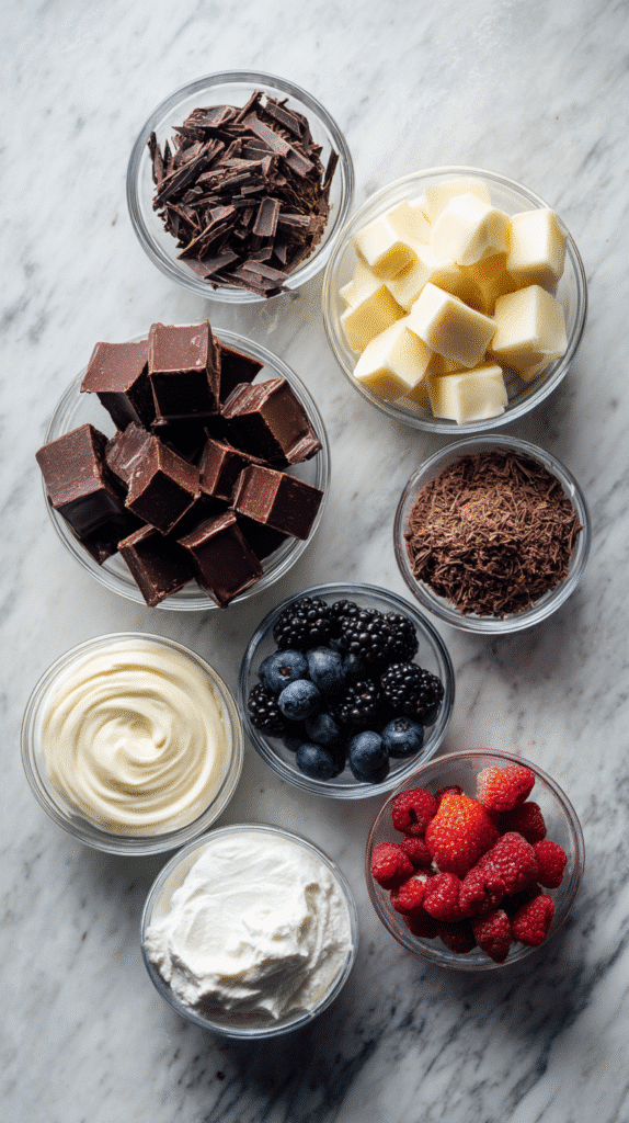 Chocolate trifle ingredients on a counter
