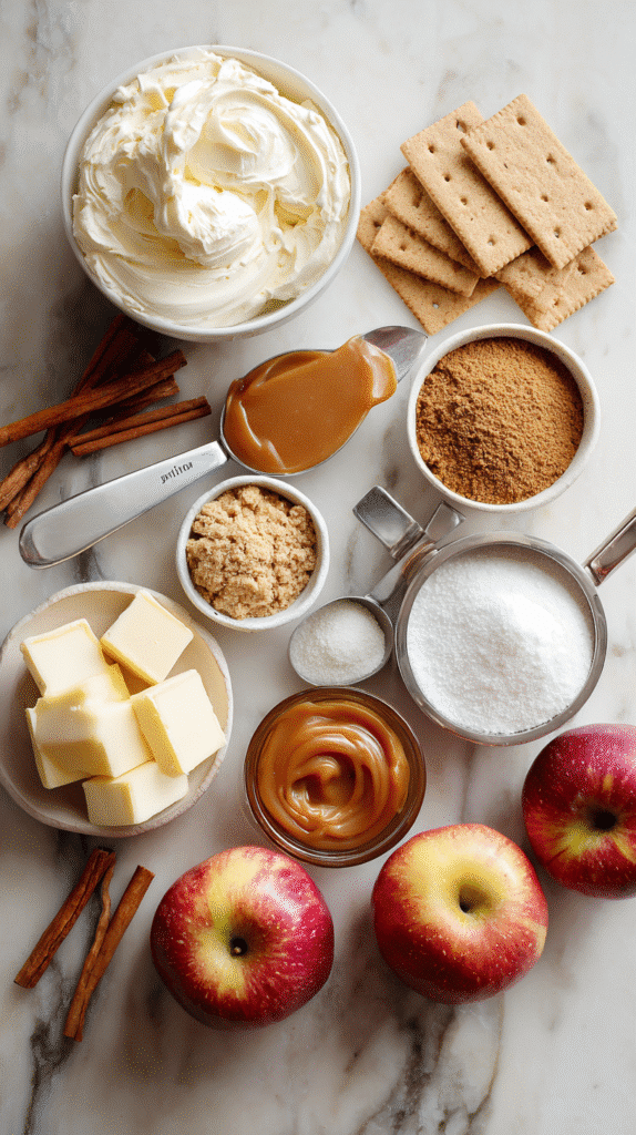 Ingredients for Salted Caramel Apple Pie Cheesecake