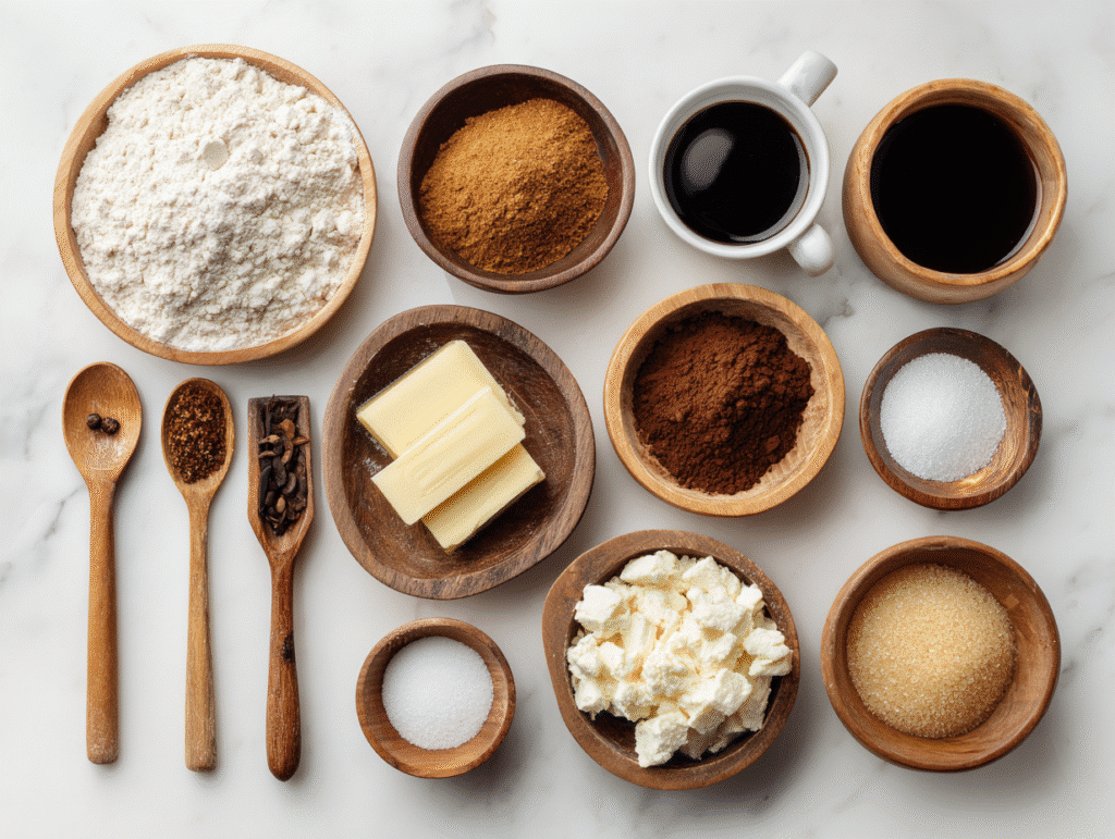 Ingredients for gingerbread latte cookies laid out flat