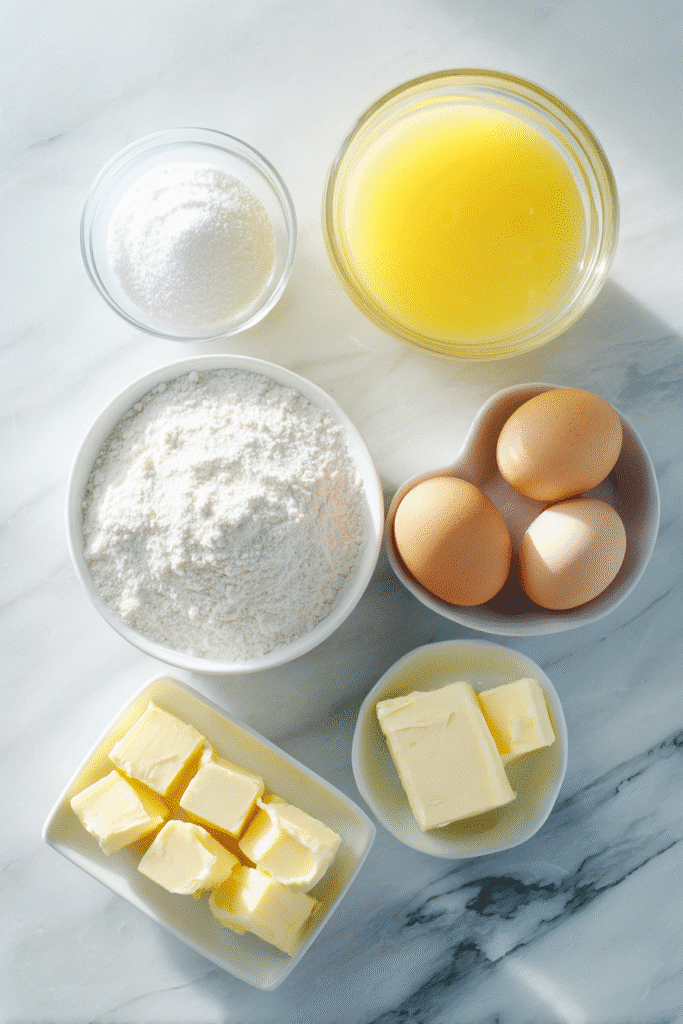 pineapple juice cake ingredients on white marble