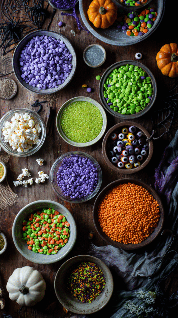 hocus pocus popcorn ingredients flat lay