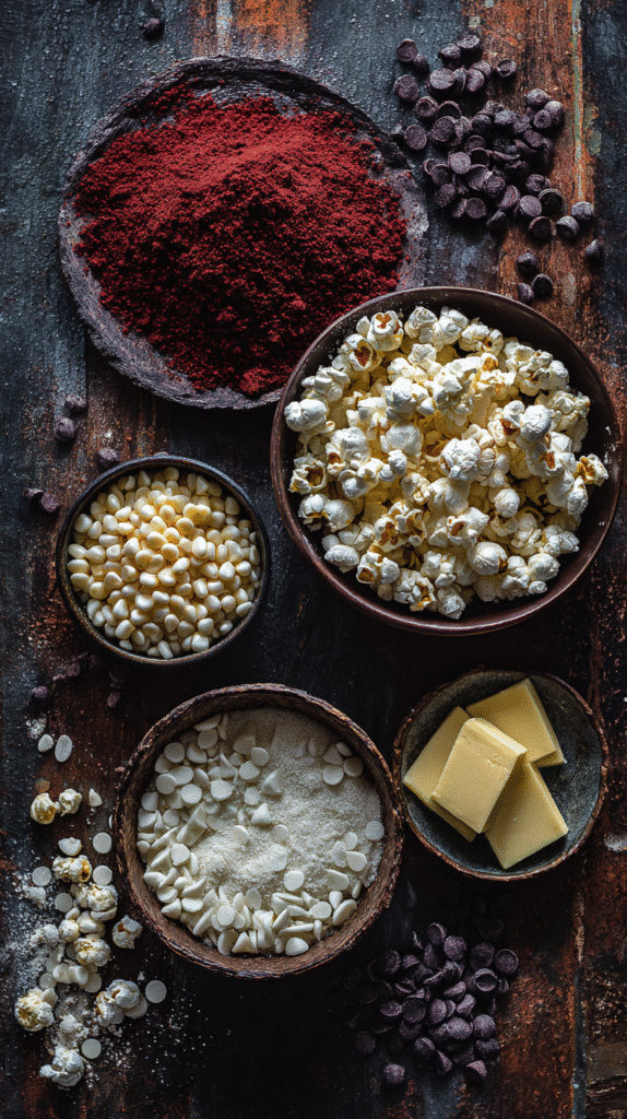 Ingredients for Bloody Red Velvet Popcorn