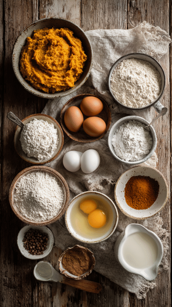 Pumpkin bread ingredients flat lay