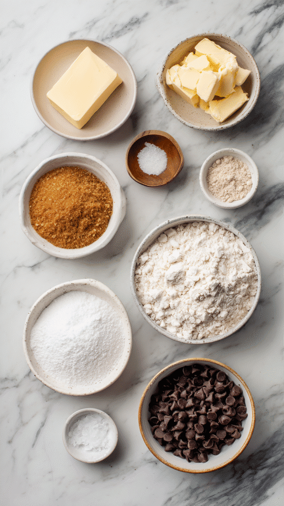 vegan chocolate chip cookie ingredients flat lay