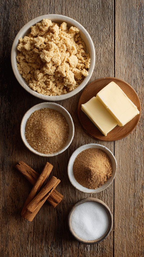 Ingredients for graham cracker crumble topping on a table