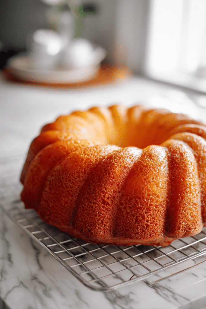 baked pineapple juice cake cooling on marble counter