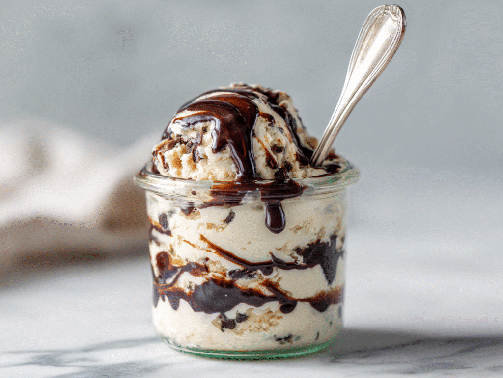 Cottage cheese cookie dough served in a glass jar
