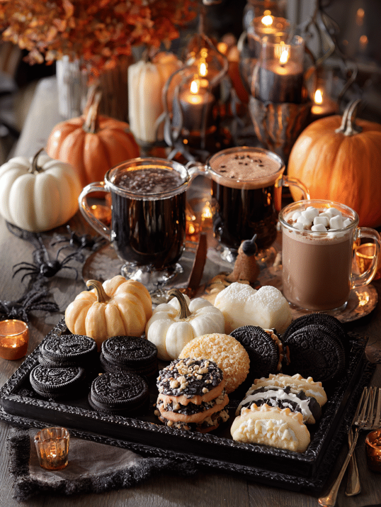 Halloween chocolate chip cookies on party table