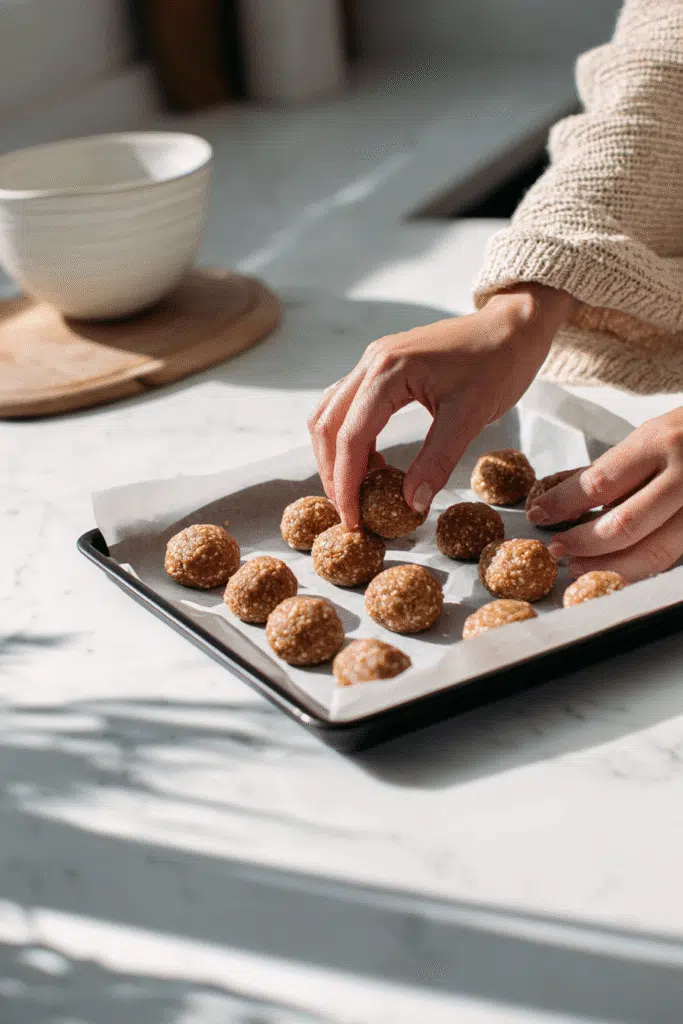 Rolling almond butter protein balls
