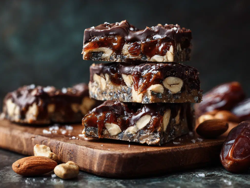 Layered healthy date candy bars before chilling