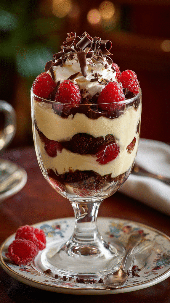 Chocolate trifle served in individual glass