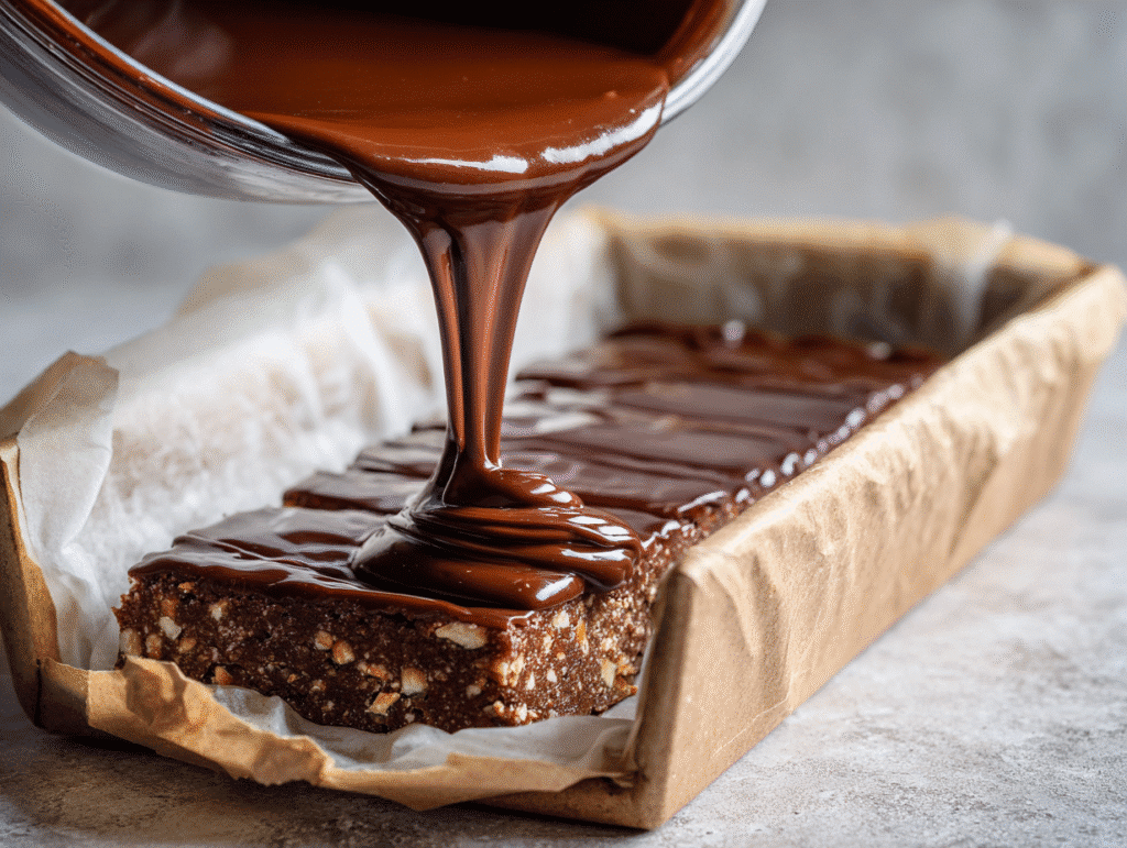 First layer of chocolate in date bars