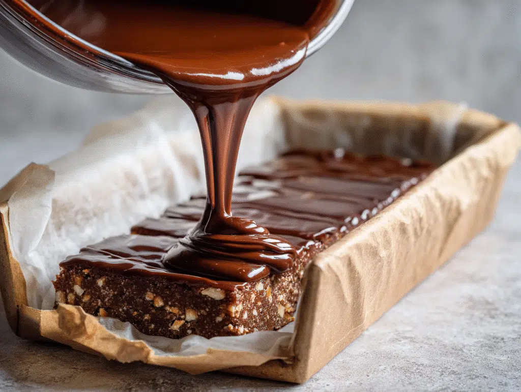First layer of chocolate in date bars