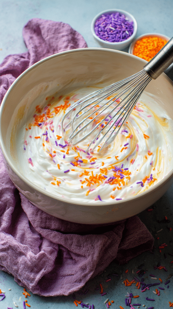 Mixing ingredients for Halloween Dunkaroo Dip