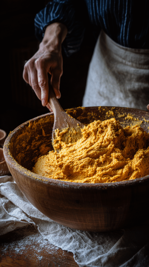 Adding pumpkin purée to cookie dough
