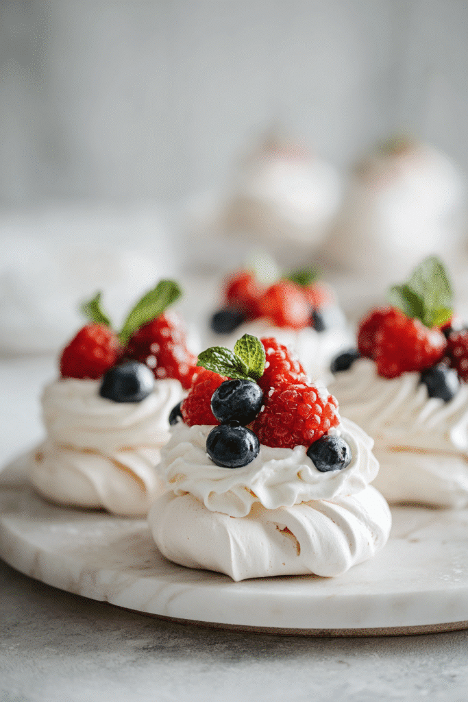 pavlova cookies serving platter on marble