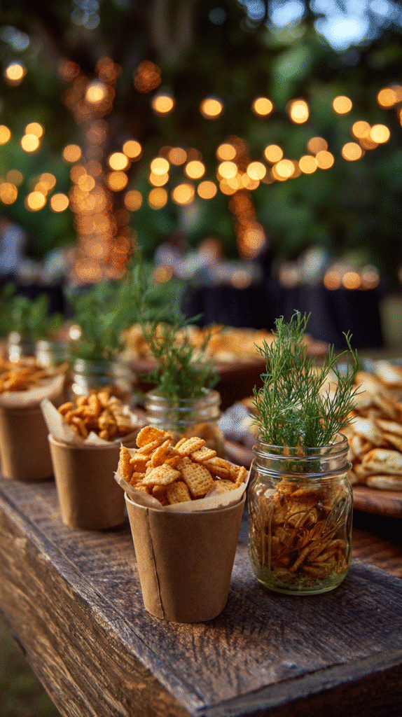 Dill Pickle Chex Mix in party snack cups