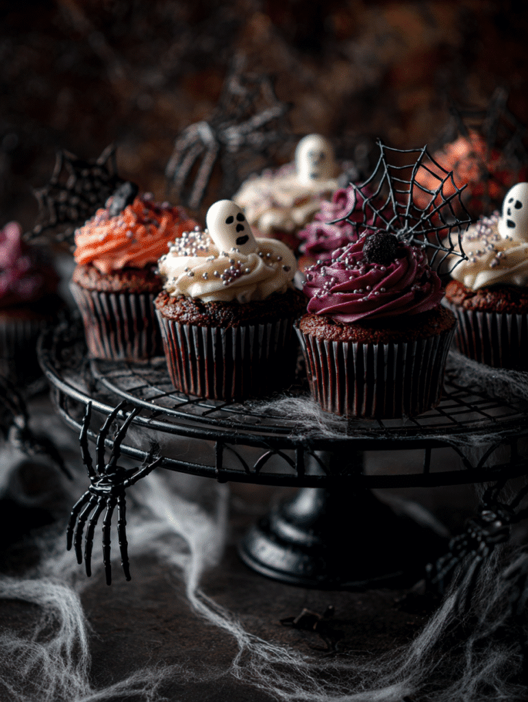 Ghost cupcakes on Halloween cake stand
