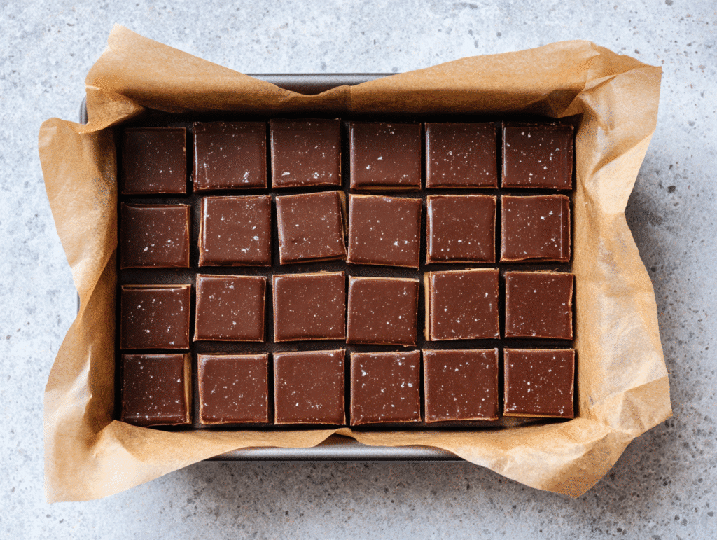 Unbaked shortbread crust layer for healthy Twix bars in a pan
