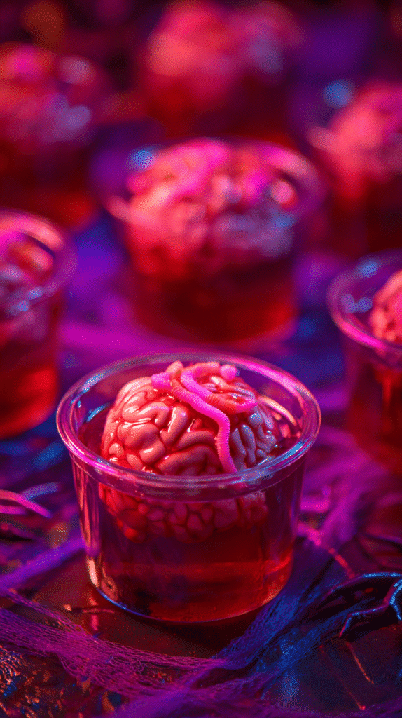 Zombie Brain Jello Cups with gummy worms