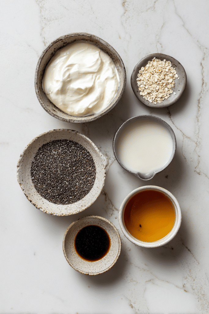Yogurt and chia pudding ingredients