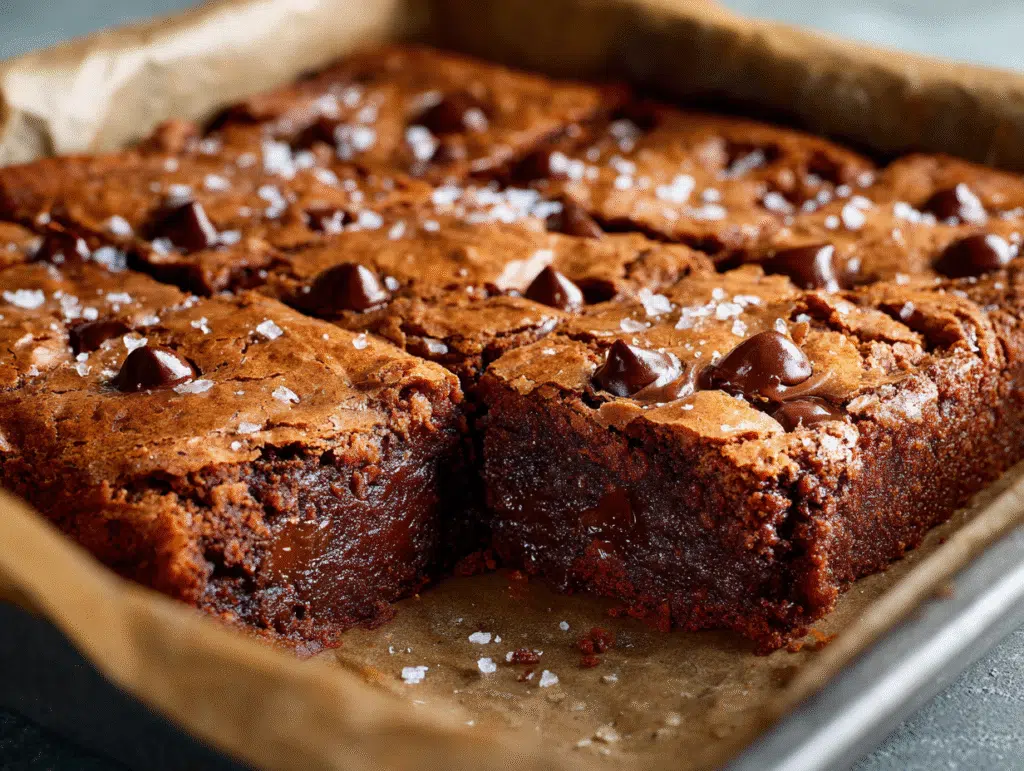 baked chocolate chip brownies with crackly top