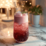 Sleepy Girl Mocktail in tall glass with cherry juice and fizz
