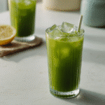 matcha lemonade recipe in glass with ice
