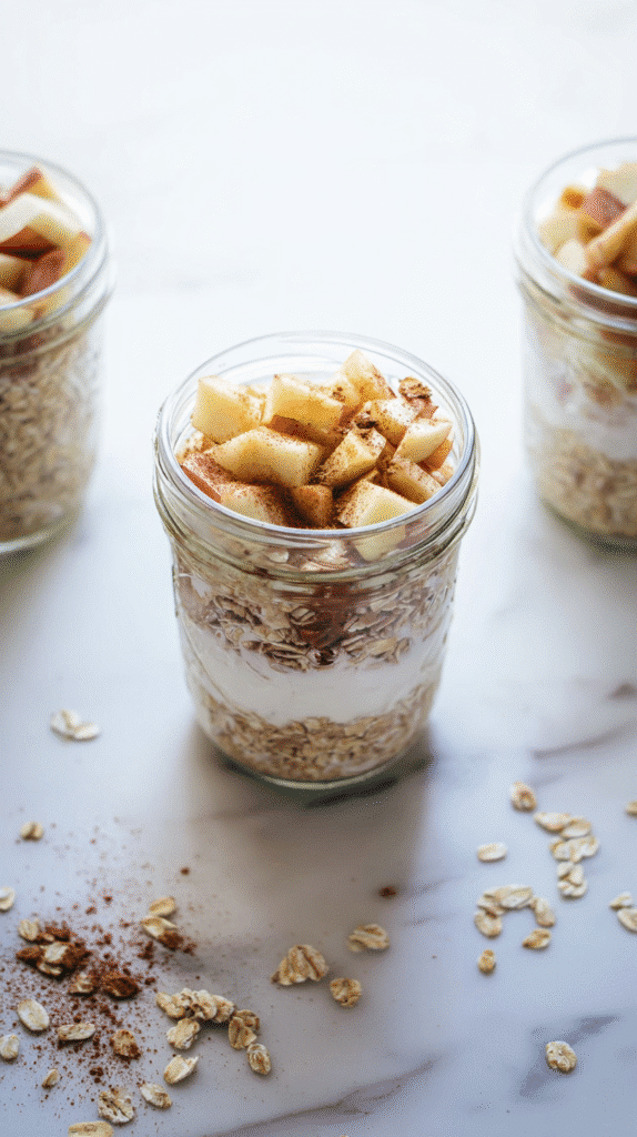 Layering apple cinnamon overnight oats