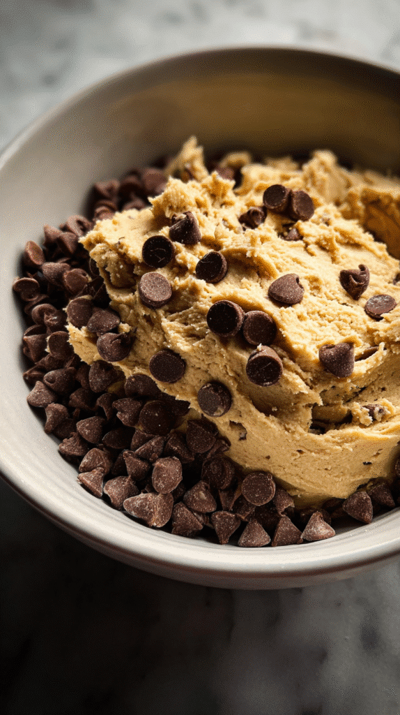vegan chocolate chip cookie dough in mixing bowl
