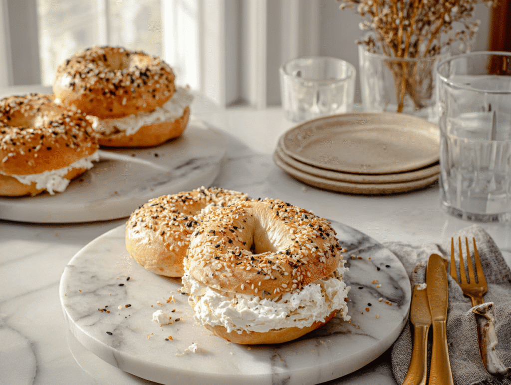 Cottage cheese bagels fresh out of oven