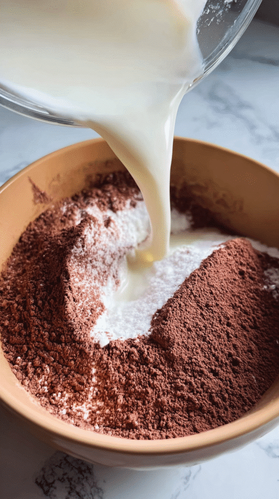Mixing batter for Olympics chocolate muffins recipe