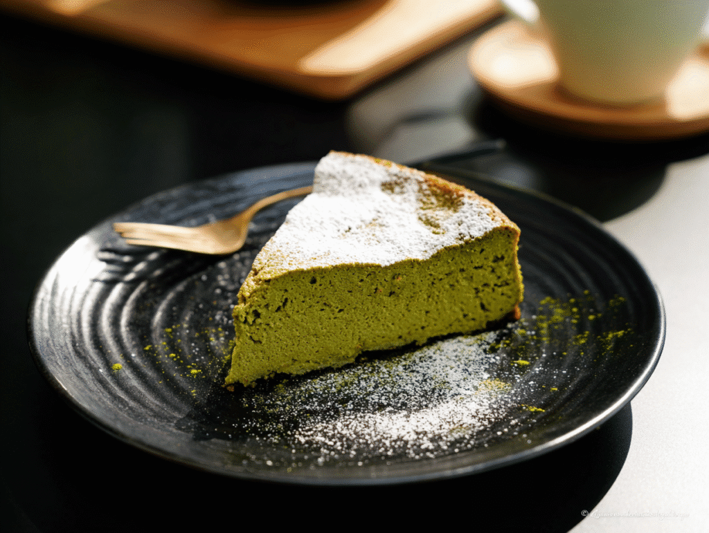 Matcha Gateau Recipe slice on plate